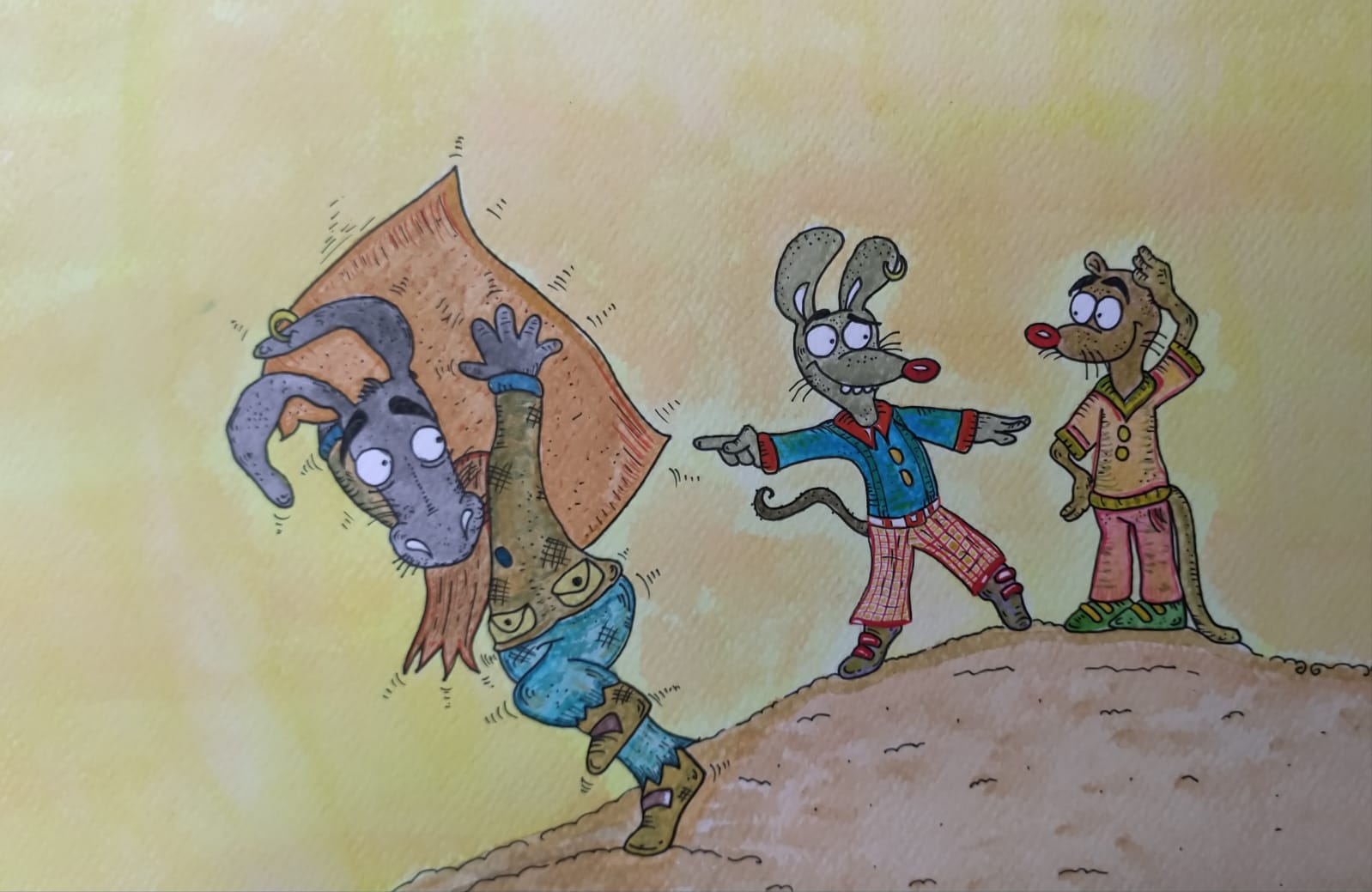 Ilustración de personajes en una escena infantil